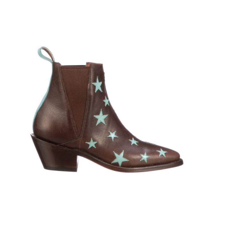 Lucchese Boots | Estrella Chelsea - Chocolate + Turquoise